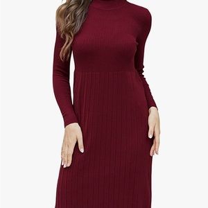 Turtleneck Ribbed Knit Long Sleeve Bodycon Pullover Sweater Dress Without Belt